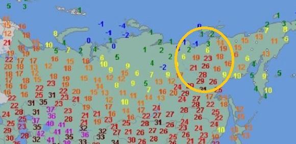 temperatura powietrza na Syberii  27.05.2020